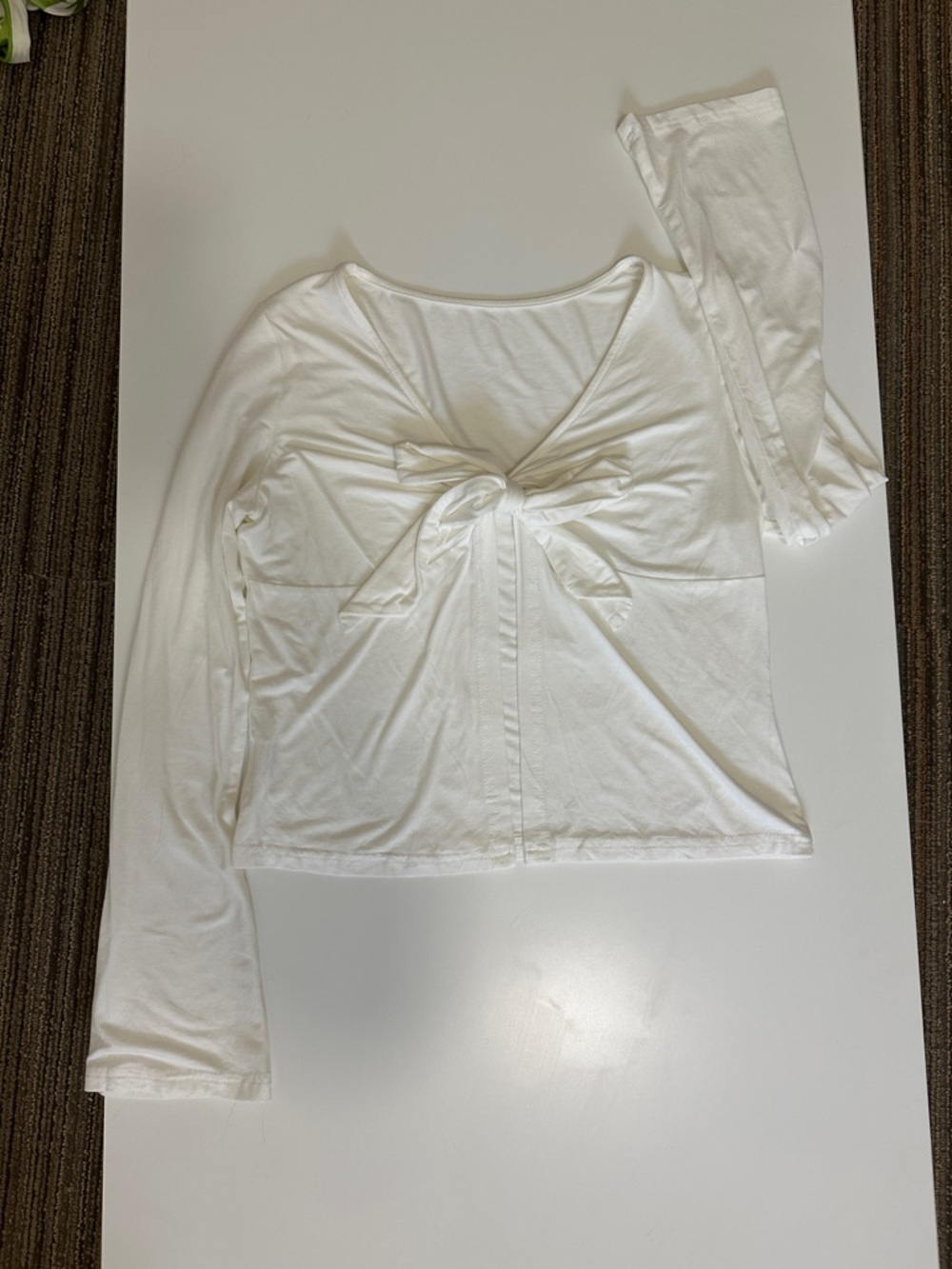 Women’s White Tie-Front Long Sleeve Top — Classic Knot Detail